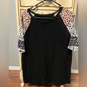 Waffle knit leopard top
